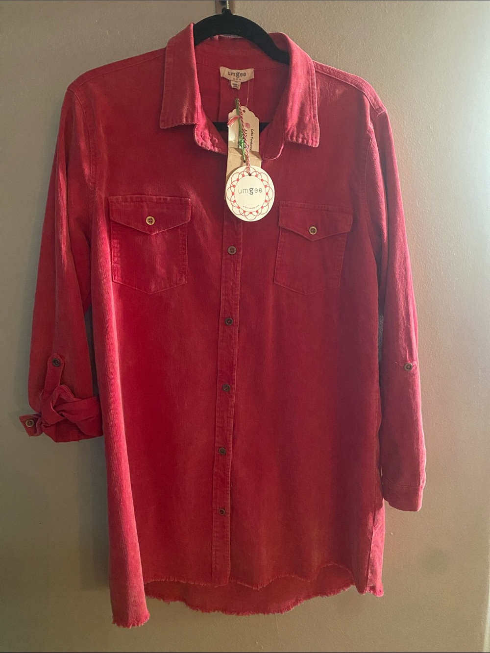 Umgee women’s hot pink Corduroy Button-Front Shirt dress